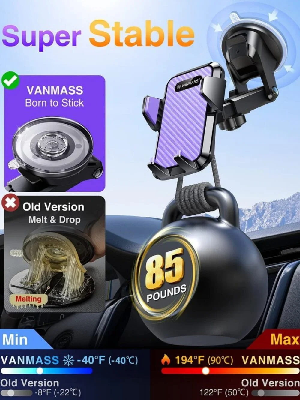 Ultimate Car Phone Mount - 85+ LBS Suction, Military-Grade Holder for iPhone 17